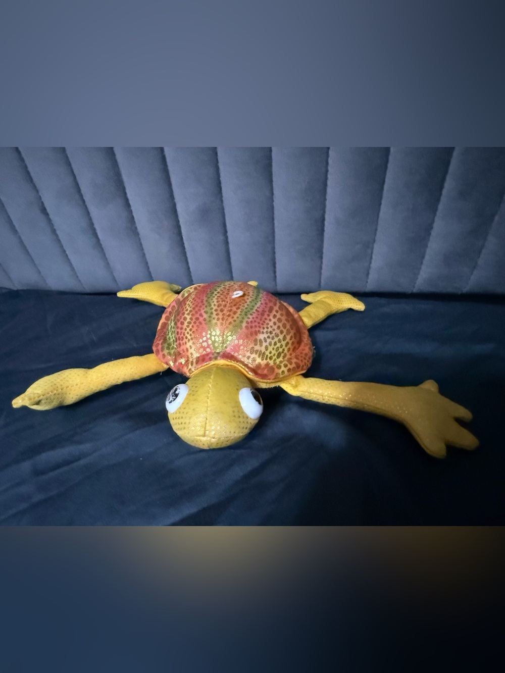 Yellow Plush Turtle Toy with Multicolor Shell